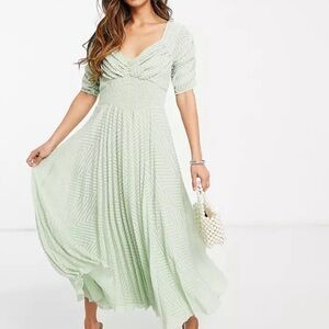 mint green ASOS dress maxi sheer chevron peasant puff sleeve midi summer gown 4